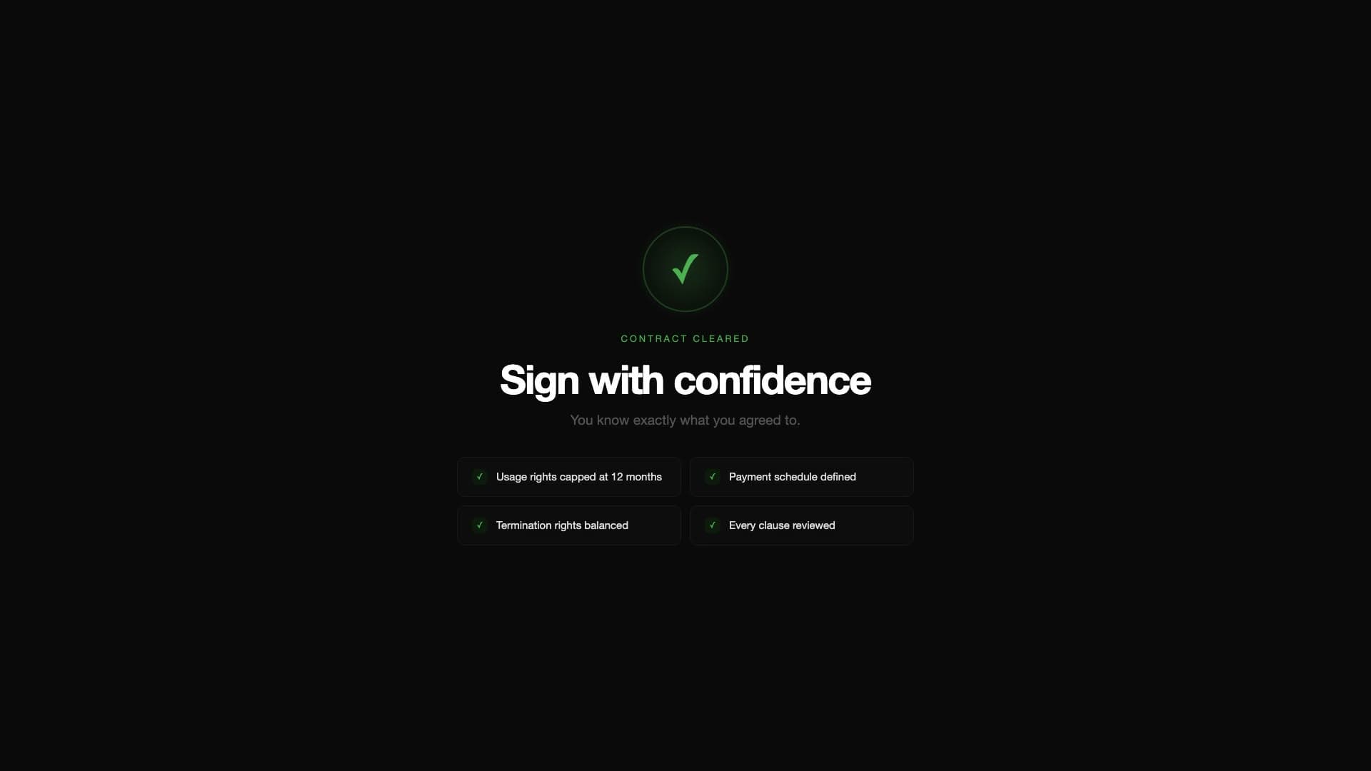 Cleared contract summary ready to sign with confidence